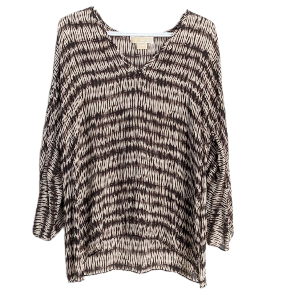 Michael Kors 100% silk tunic brown abstract print Medium T4